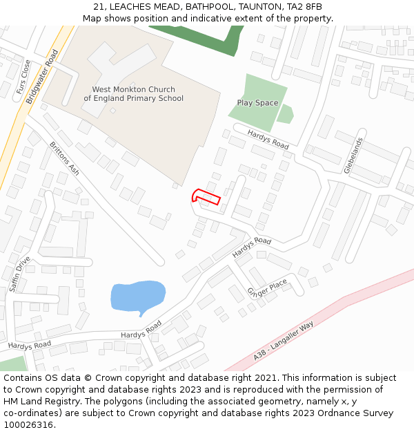 21, LEACHES MEAD, BATHPOOL, TAUNTON, TA2 8FB: Location map and indicative extent of plot