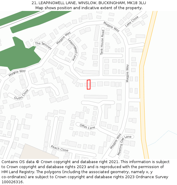 21, LEAPINGWELL LANE, WINSLOW, BUCKINGHAM, MK18 3LU: Location map and indicative extent of plot