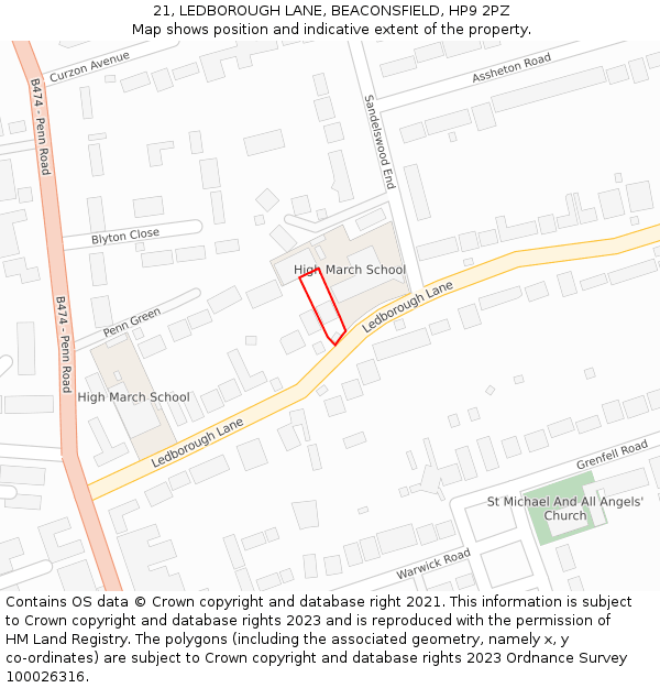 21, LEDBOROUGH LANE, BEACONSFIELD, HP9 2PZ: Location map and indicative extent of plot