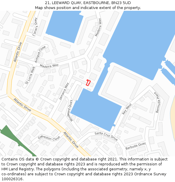 21, LEEWARD QUAY, EASTBOURNE, BN23 5UD: Location map and indicative extent of plot