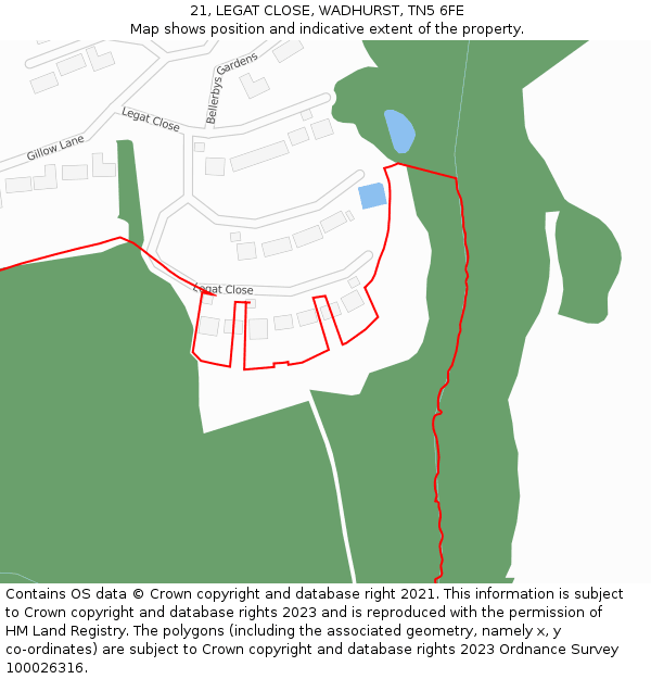 21, LEGAT CLOSE, WADHURST, TN5 6FE: Location map and indicative extent of plot