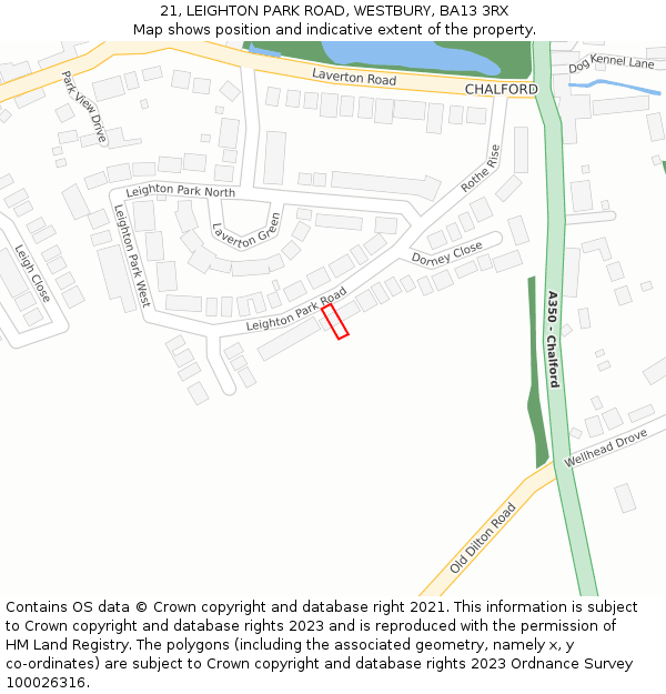 21, LEIGHTON PARK ROAD, WESTBURY, BA13 3RX: Location map and indicative extent of plot