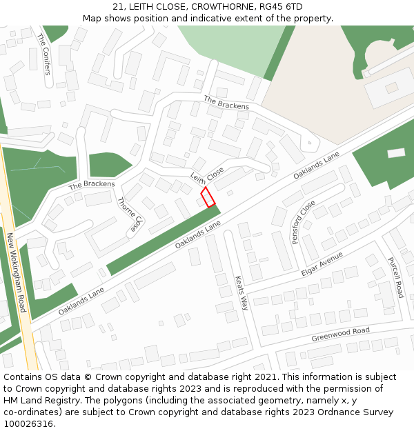 21, LEITH CLOSE, CROWTHORNE, RG45 6TD: Location map and indicative extent of plot