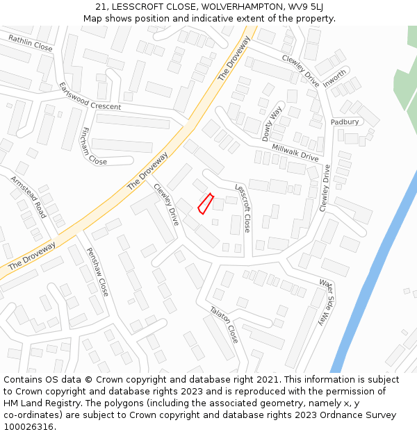 21, LESSCROFT CLOSE, WOLVERHAMPTON, WV9 5LJ: Location map and indicative extent of plot