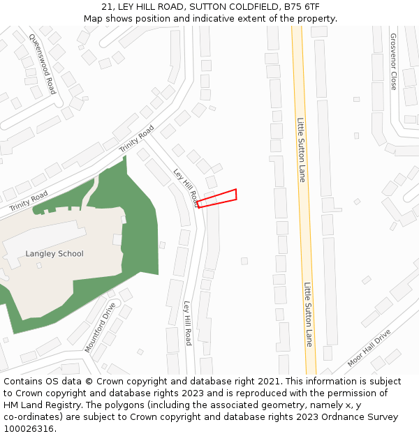 21, LEY HILL ROAD, SUTTON COLDFIELD, B75 6TF: Location map and indicative extent of plot