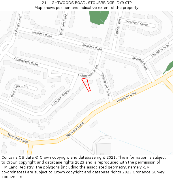 21, LIGHTWOODS ROAD, STOURBRIDGE, DY9 0TP: Location map and indicative extent of plot