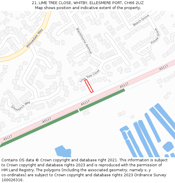 21, LIME TREE CLOSE, WHITBY, ELLESMERE PORT, CH66 2UZ: Location map and indicative extent of plot