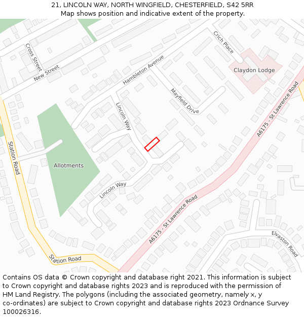 21, LINCOLN WAY, NORTH WINGFIELD, CHESTERFIELD, S42 5RR: Location map and indicative extent of plot