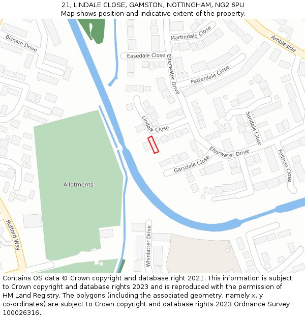 21, LINDALE CLOSE, GAMSTON, NOTTINGHAM, NG2 6PU: Location map and indicative extent of plot