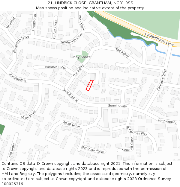 21, LINDRICK CLOSE, GRANTHAM, NG31 9SS: Location map and indicative extent of plot