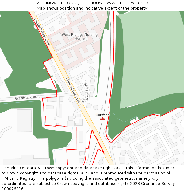 21, LINGWELL COURT, LOFTHOUSE, WAKEFIELD, WF3 3HR: Location map and indicative extent of plot