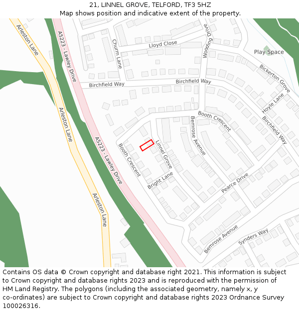 21, LINNEL GROVE, TELFORD, TF3 5HZ: Location map and indicative extent of plot