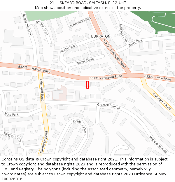 21, LISKEARD ROAD, SALTASH, PL12 4HE: Location map and indicative extent of plot