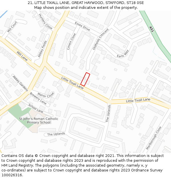 21, LITTLE TIXALL LANE, GREAT HAYWOOD, STAFFORD, ST18 0SE: Location map and indicative extent of plot
