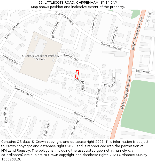 21, LITTLECOTE ROAD, CHIPPENHAM, SN14 0NY: Location map and indicative extent of plot