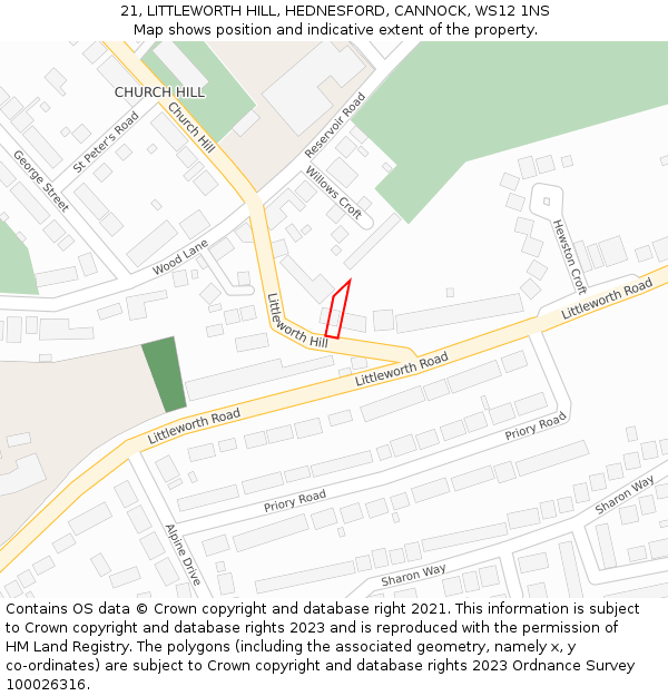 21, LITTLEWORTH HILL, HEDNESFORD, CANNOCK, WS12 1NS: Location map and indicative extent of plot