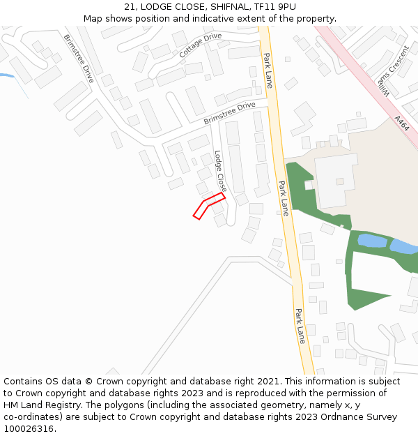 21, LODGE CLOSE, SHIFNAL, TF11 9PU: Location map and indicative extent of plot