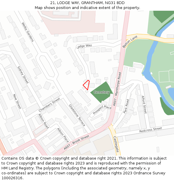 21, LODGE WAY, GRANTHAM, NG31 8DD: Location map and indicative extent of plot