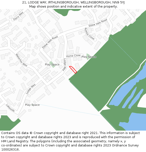 21, LODGE WAY, IRTHLINGBOROUGH, WELLINGBOROUGH, NN9 5YJ: Location map and indicative extent of plot