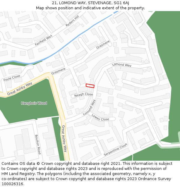 21, LOMOND WAY, STEVENAGE, SG1 6AJ: Location map and indicative extent of plot