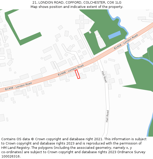 21, LONDON ROAD, COPFORD, COLCHESTER, CO6 1LG: Location map and indicative extent of plot