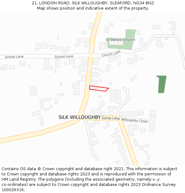 21, LONDON ROAD, SILK WILLOUGHBY, SLEAFORD, NG34 8NZ: Location map and indicative extent of plot