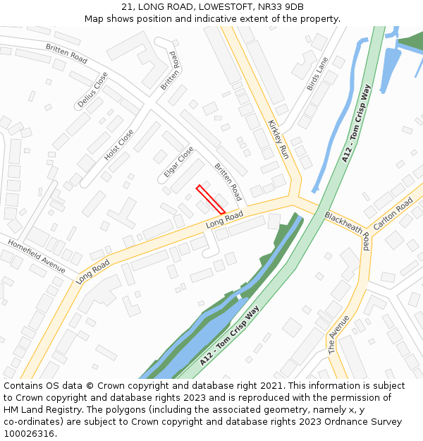 21, LONG ROAD, LOWESTOFT, NR33 9DB: Location map and indicative extent of plot