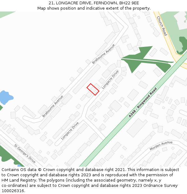 21, LONGACRE DRIVE, FERNDOWN, BH22 9EE: Location map and indicative extent of plot