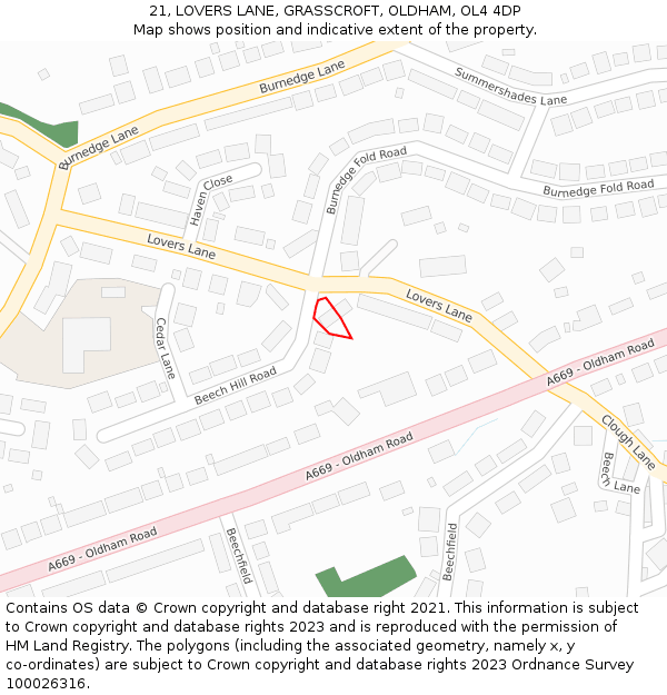 21, LOVERS LANE, GRASSCROFT, OLDHAM, OL4 4DP: Location map and indicative extent of plot