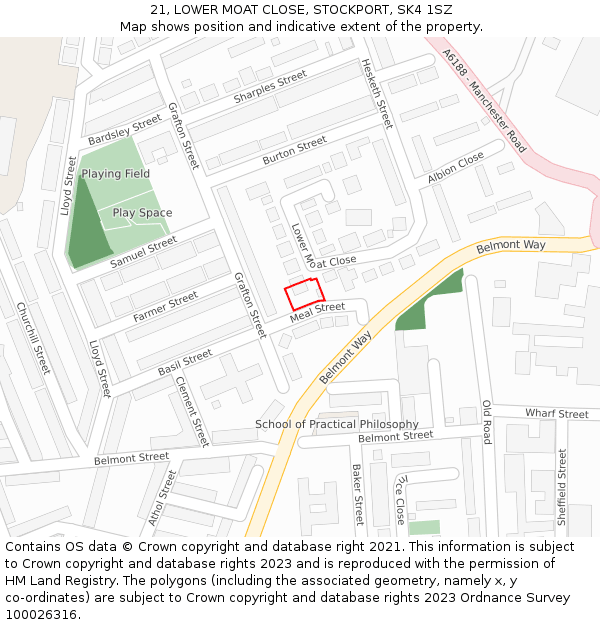 21, LOWER MOAT CLOSE, STOCKPORT, SK4 1SZ: Location map and indicative extent of plot