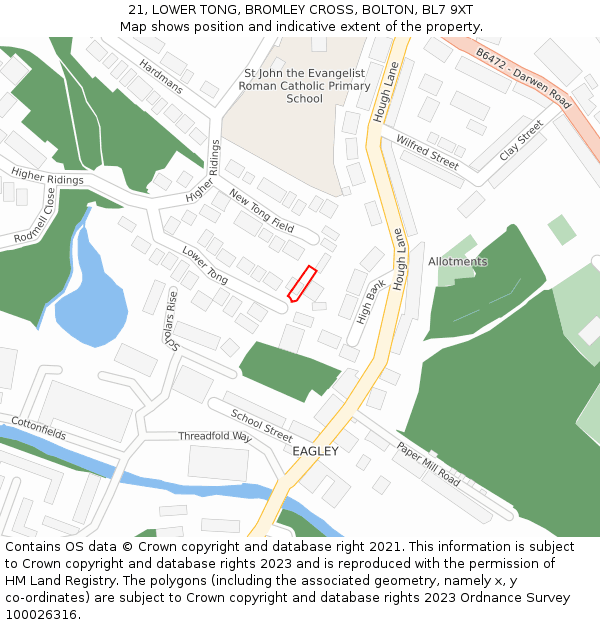 21, LOWER TONG, BROMLEY CROSS, BOLTON, BL7 9XT: Location map and indicative extent of plot