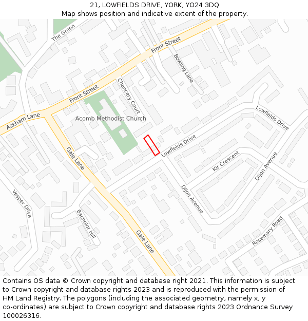 21, LOWFIELDS DRIVE, YORK, YO24 3DQ: Location map and indicative extent of plot