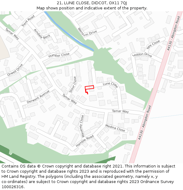 21, LUNE CLOSE, DIDCOT, OX11 7QJ: Location map and indicative extent of plot