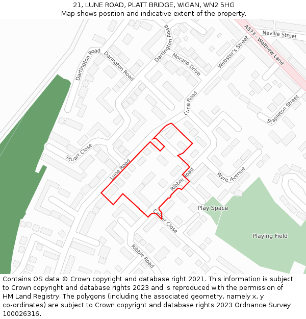 21, LUNE ROAD, PLATT BRIDGE, WIGAN, WN2 5HG: Location map and indicative extent of plot