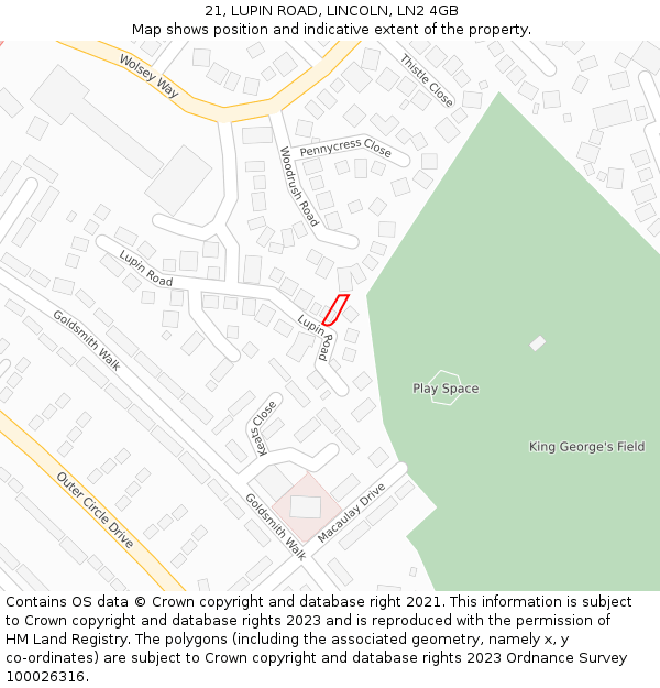 21, LUPIN ROAD, LINCOLN, LN2 4GB: Location map and indicative extent of plot