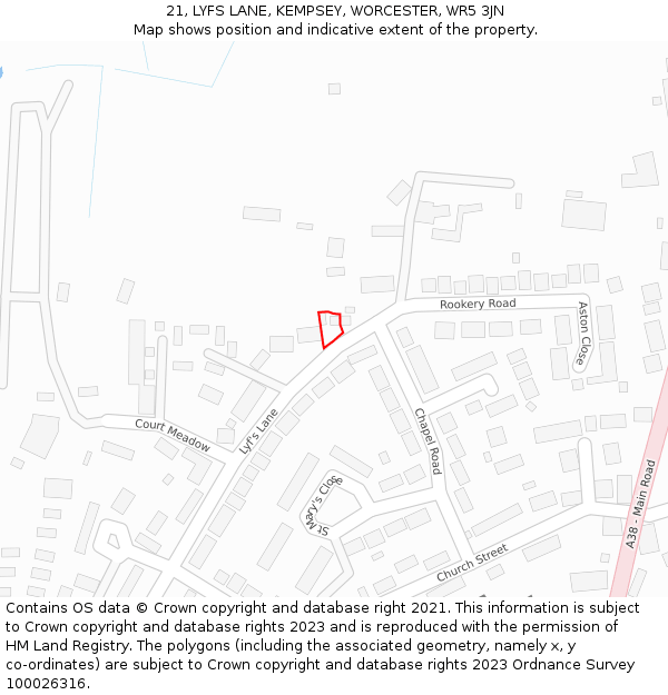 21, LYFS LANE, KEMPSEY, WORCESTER, WR5 3JN: Location map and indicative extent of plot