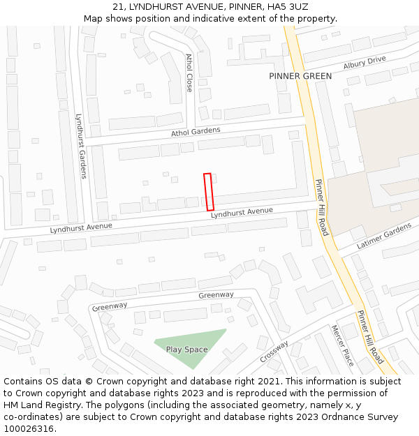 21, LYNDHURST AVENUE, PINNER, HA5 3UZ: Location map and indicative extent of plot