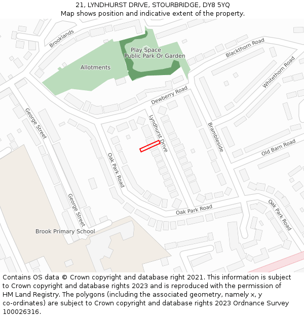 21, LYNDHURST DRIVE, STOURBRIDGE, DY8 5YQ: Location map and indicative extent of plot