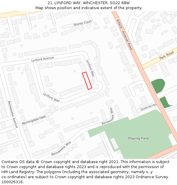21, LYNFORD WAY, WINCHESTER, SO22 6BW: Location map and indicative extent of plot