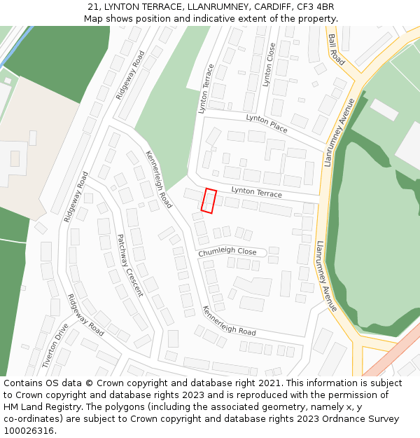 21, LYNTON TERRACE, LLANRUMNEY, CARDIFF, CF3 4BR: Location map and indicative extent of plot