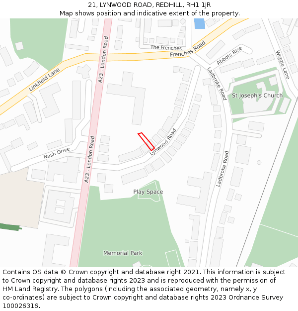 21, LYNWOOD ROAD, REDHILL, RH1 1JR: Location map and indicative extent of plot