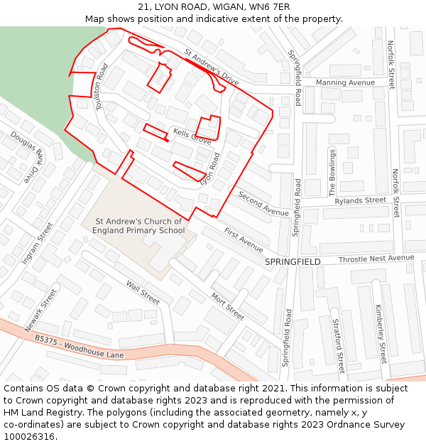 21, LYON ROAD, WIGAN, WN6 7ER: Location map and indicative extent of plot