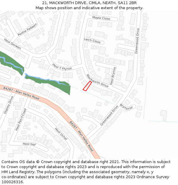 21, MACKWORTH DRIVE, CIMLA, NEATH, SA11 2BR: Location map and indicative extent of plot