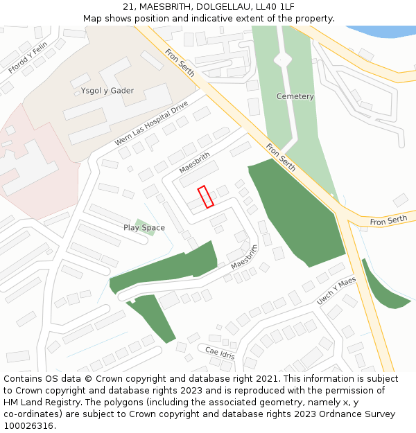 21, MAESBRITH, DOLGELLAU, LL40 1LF: Location map and indicative extent of plot