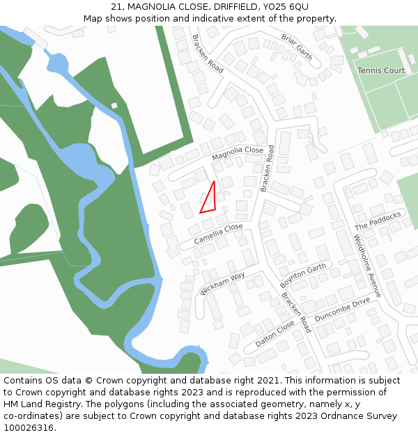 21, MAGNOLIA CLOSE, DRIFFIELD, YO25 6QU: Location map and indicative extent of plot