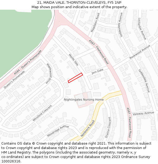 21, MAIDA VALE, THORNTON-CLEVELEYS, FY5 1NP: Location map and indicative extent of plot