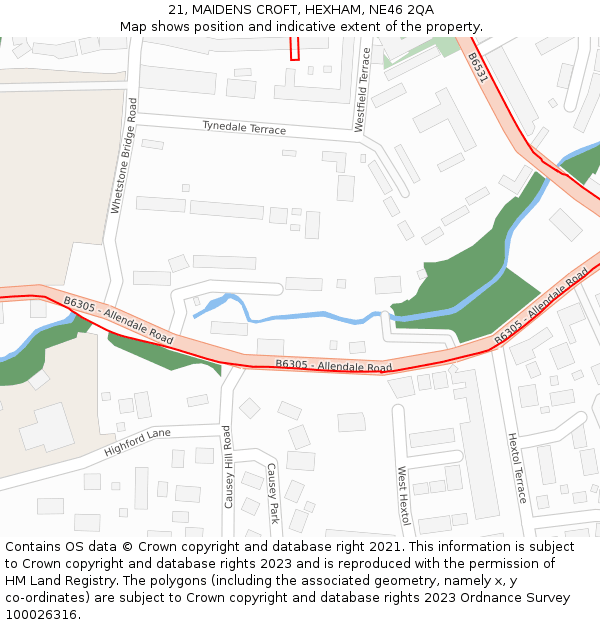 21, MAIDENS CROFT, HEXHAM, NE46 2QA: Location map and indicative extent of plot