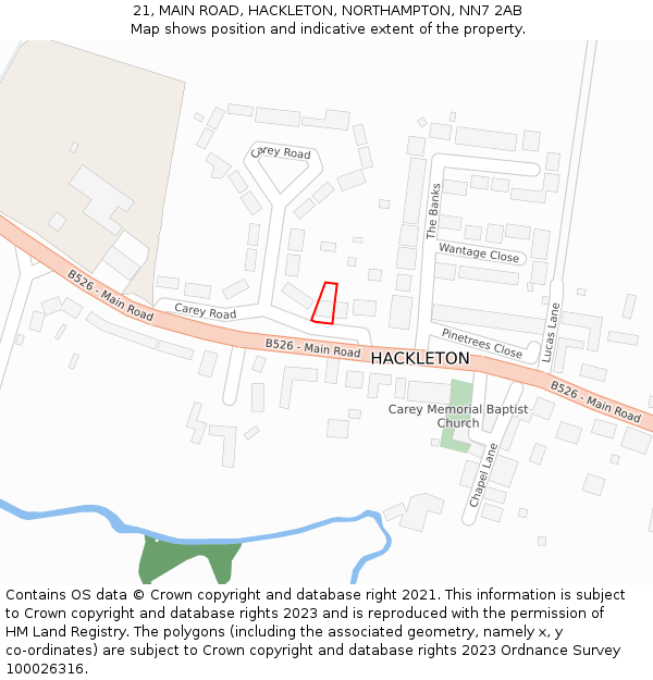 21, MAIN ROAD, HACKLETON, NORTHAMPTON, NN7 2AB: Location map and indicative extent of plot