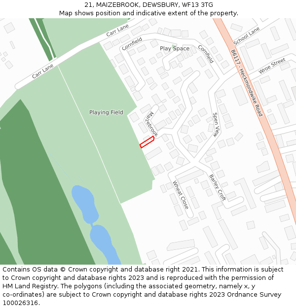 21, MAIZEBROOK, DEWSBURY, WF13 3TG: Location map and indicative extent of plot