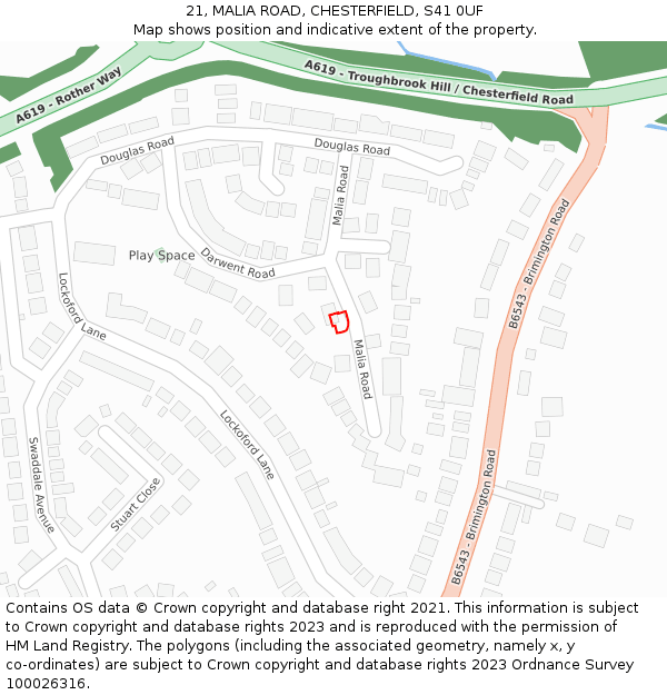 21, MALIA ROAD, CHESTERFIELD, S41 0UF: Location map and indicative extent of plot